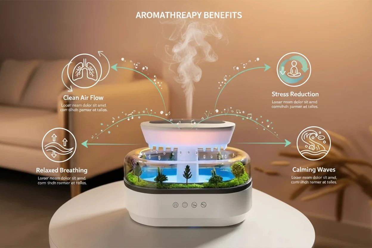 Relaxing rain diffuser perfect for meditation, office, or bedside table